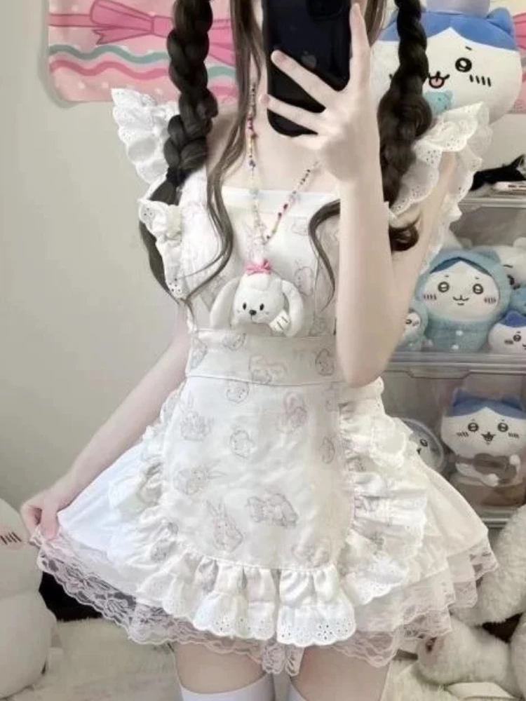 

Japanese Cute Lolita Sweet Two Piece Set Women Doll Collar Shirt Pink Strap Skirts New Kawaii JK Harajuku Fairy Summer Suit 2925