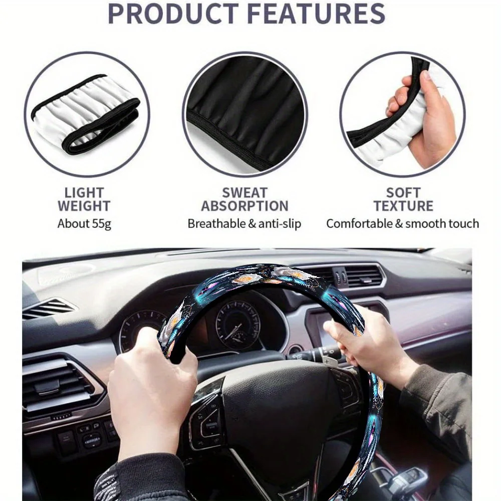 1pc-Dreamcatcher Fantasy, Printed Steering Wheel Covers Anti Slip Elasticity Car Accessories Steering Wheel Protector Universal