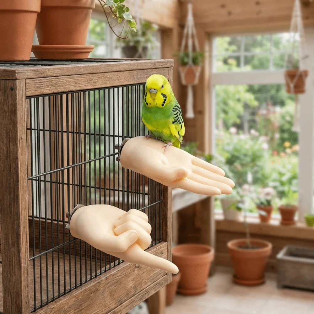 Non-Slip Simulated Hand Shaped Bird Stand Bite Resistant Realistic Fake Hand Bird Resting Pole Wear Resistant Plastic