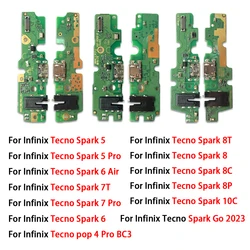 NEW USB Charging Port Mic Dock Connector Board Flex Cable For Infinix Tecno Pop 4 Spark 5 6 Air 7 Pro 7T 8 8C 8P 8T 10C Go 2023