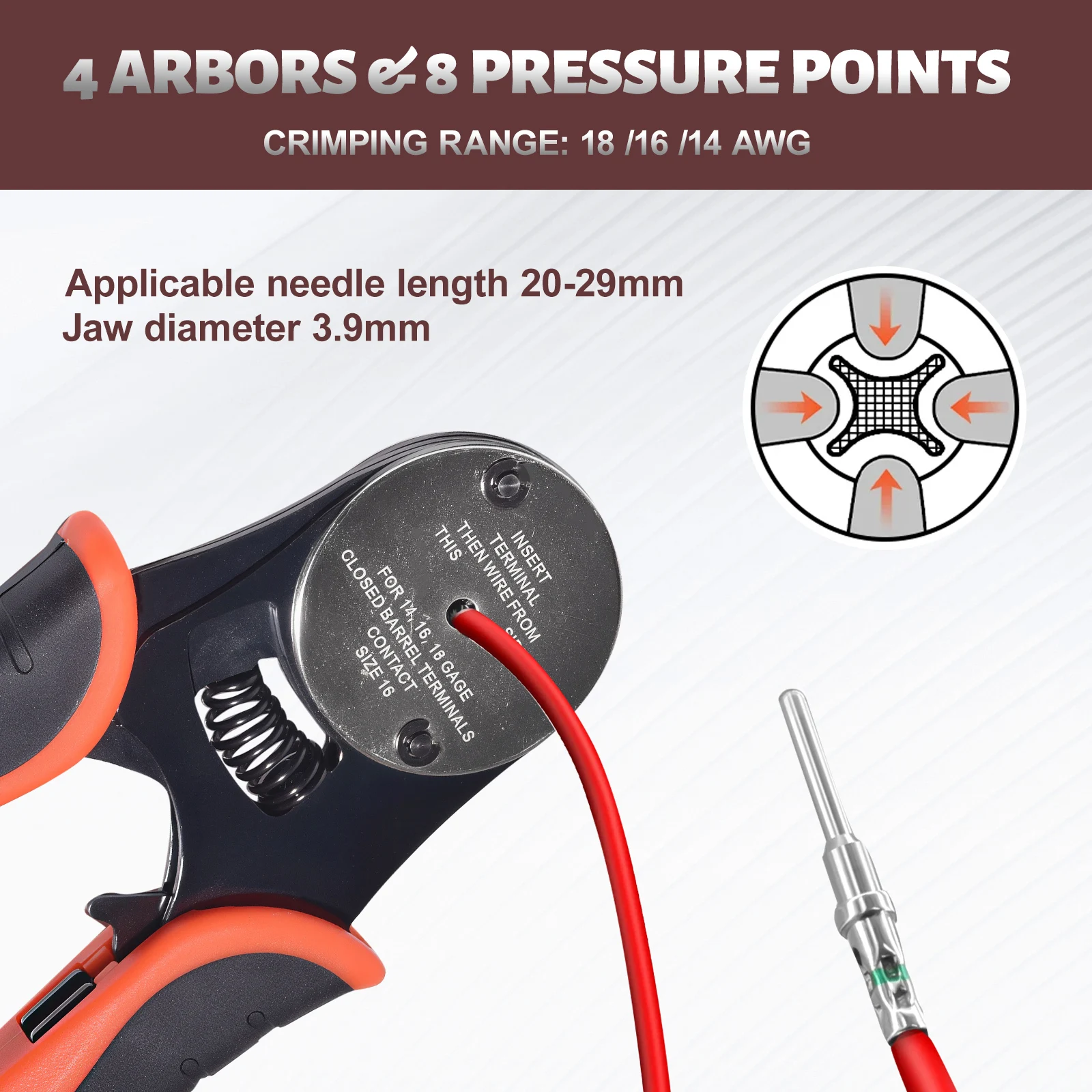 Winholder Deutsch Crimp Tool Closed Barrel Crimper 4 Way Indent 14 16 18 AWG Cables Deutsch Connector For Electrical Repair Tool
