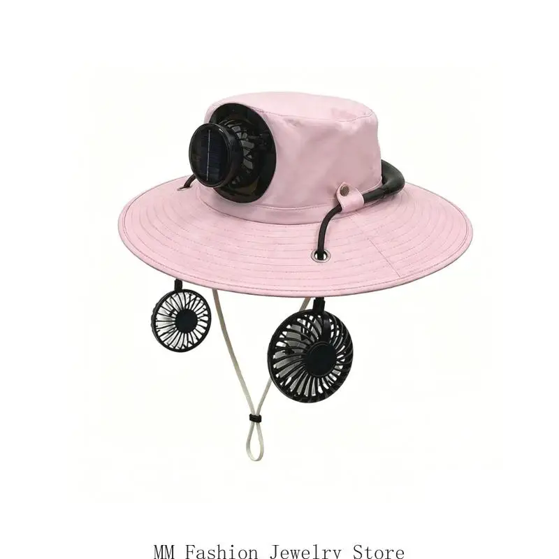 Solar Powered Sun Shade Hat with Broad Coverage, Front Cooling Fan and Detachable Side for Outdoor Heat Use D0UB