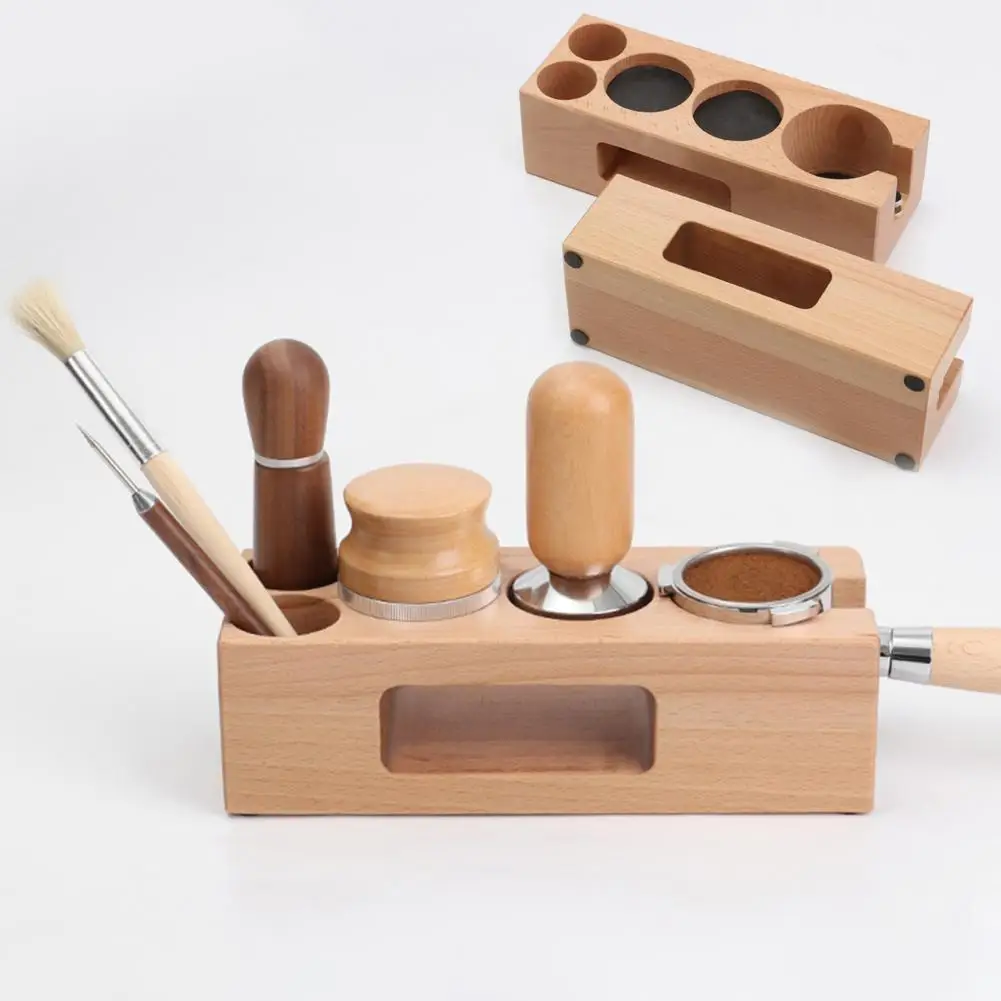 

5 Holes Coffee Filter Holder Tamper Holder Wooden Espresso Distributor Coffee Tamper Portafilter Support Rack Tamper Holder