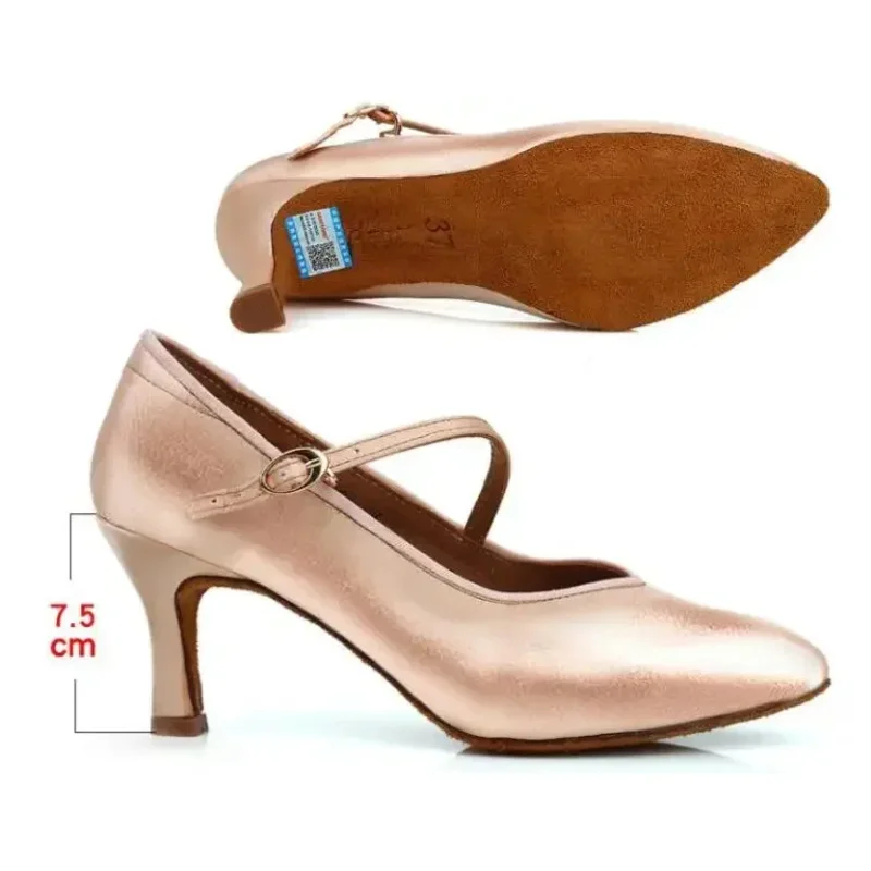 여성 볼룸 표준 라틴 댄스 슈즈 여성용 새틴 클로즈드 토 살사 탱고 왈츠 댄스 슈즈 슬림 하이힐 7.5cm 5.5cm
