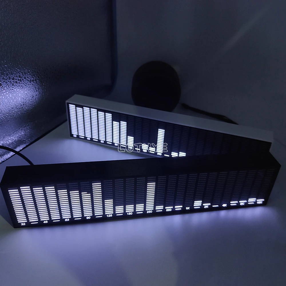 Multi-mode LED Music Spectrum Voice Control Pickup Rhythm Analyzer Audio Level Indicator  VU Meter Black And White Shell
