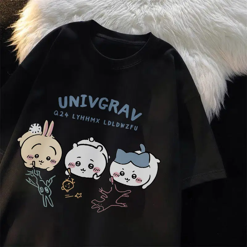 Chiikawa Graffiti T-Shirt Japanese Kawaii Anime Graphic Oversize Loose Casual Short Sleeve Cotton Top for Women Girls