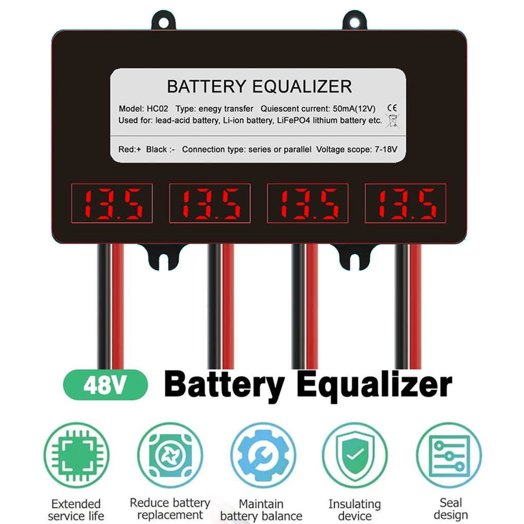 HA02 48V Smart Battery Balancer 5A 10A Active Equalizer 12V 24V Lifepo4 Battery Current Voltage Li-ion LTO Lead Acid LED Display