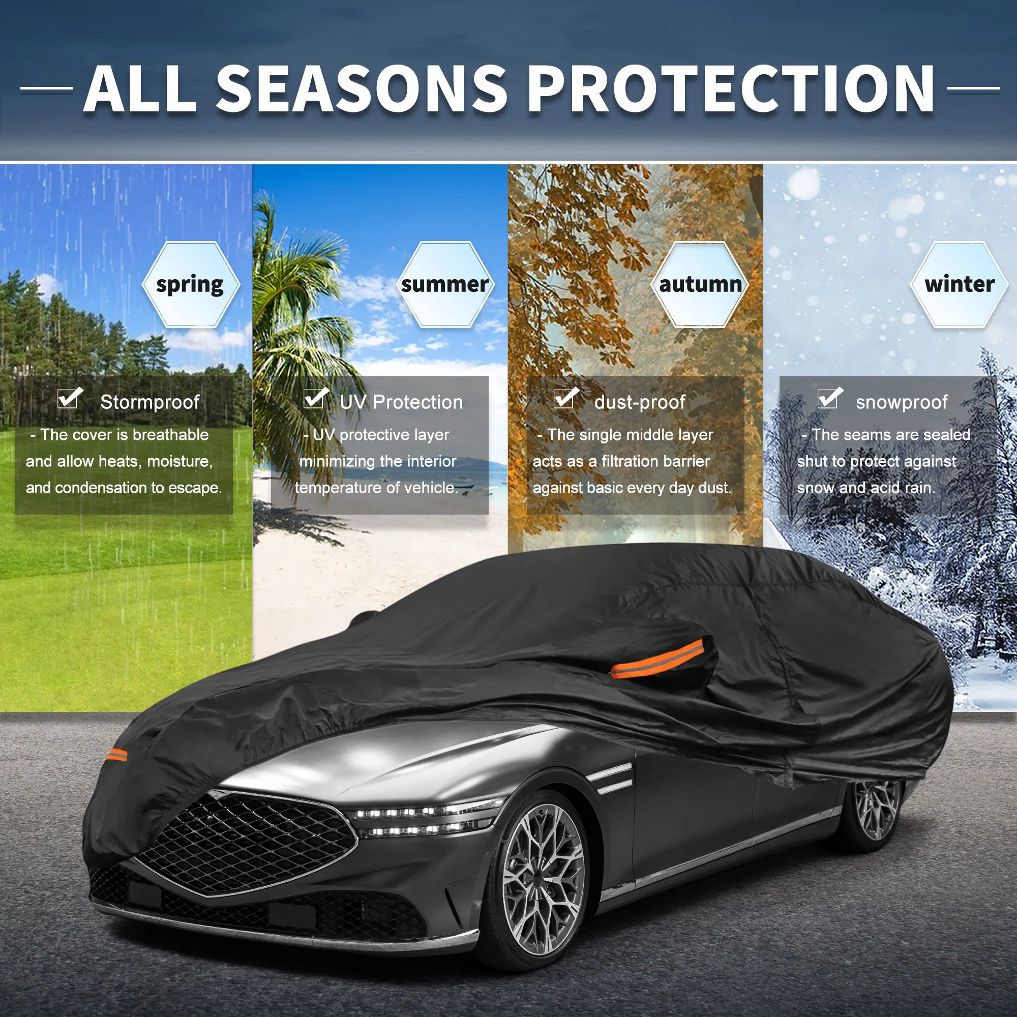 

Uxcell Car Cover W/ Left Side Door Zipper Aluminum Film for Genesis G90 Sedan