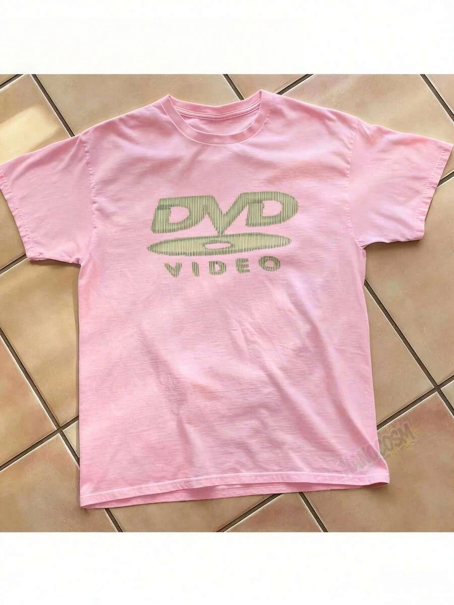 [100% Cotton] DVD Video Nostalgic Green Logo Vintage Gaming Print T-Shirt 2000s Aesthetic Retro Summer Shirt - Unisex Women & Men's Campus Daily Wear
