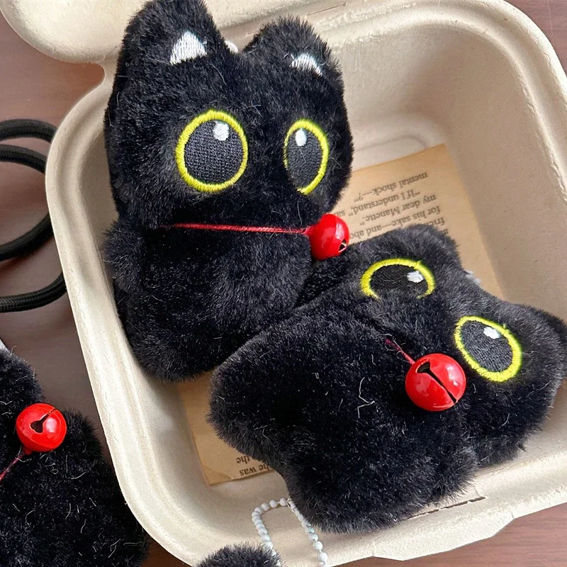 Cute Bell Black Cat Squeak Plush Doll Keychain Pendant Lanyard Stuffed Toy Backpack Charm Bag Ornament Couple Accessory Kid Gift