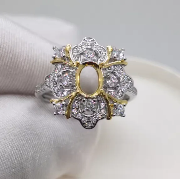 

925 Silver Gemstone Ring Setting 18K White and Yellow Gold Plating Ring Setting Jewelry DIY Supplier
