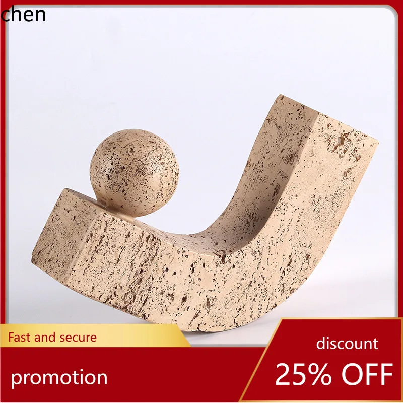 

H1 faux travertine geometric decorative piece for model homes, minimalist homestay soft furnishings, and sample room decor