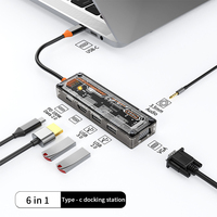 Type C HUB 6 in 1 USB C to USB 3.0 Transparent Docking Station Splitter Adapter For MacBook Laptop PC Tablet Phone