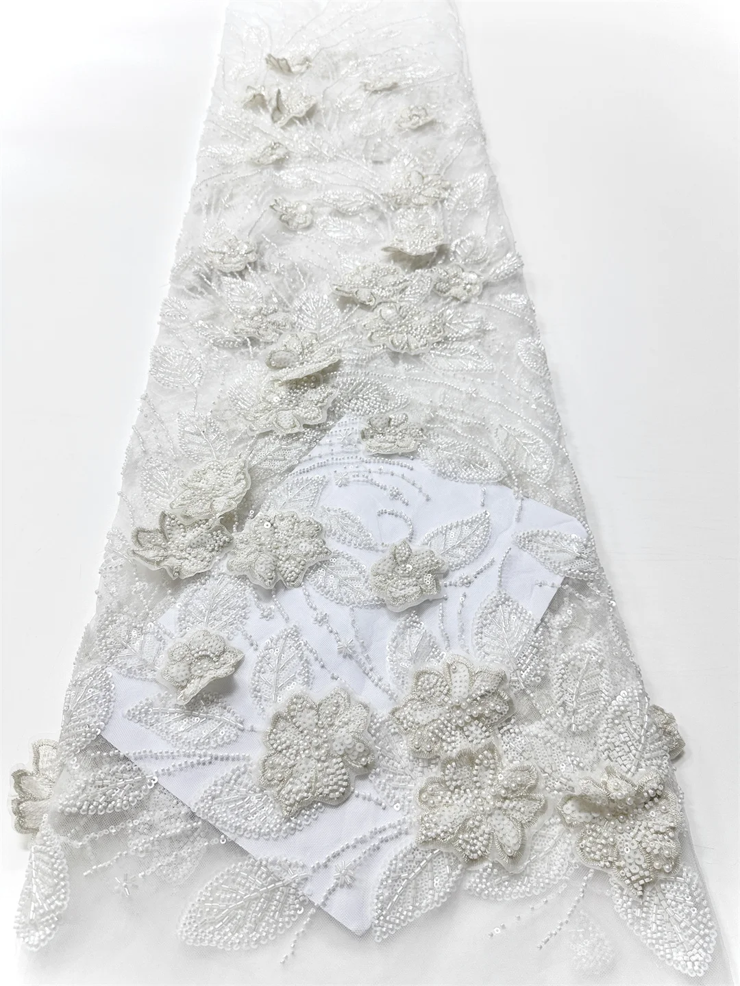 Kain Tulle 3D 2025 dengan Manik-manik Payet, Laris Manis, Baru, Gaya Afrika Nigeria Prancis untuk Gaun Pengantin Pesta Pernikahan Kelas Atas