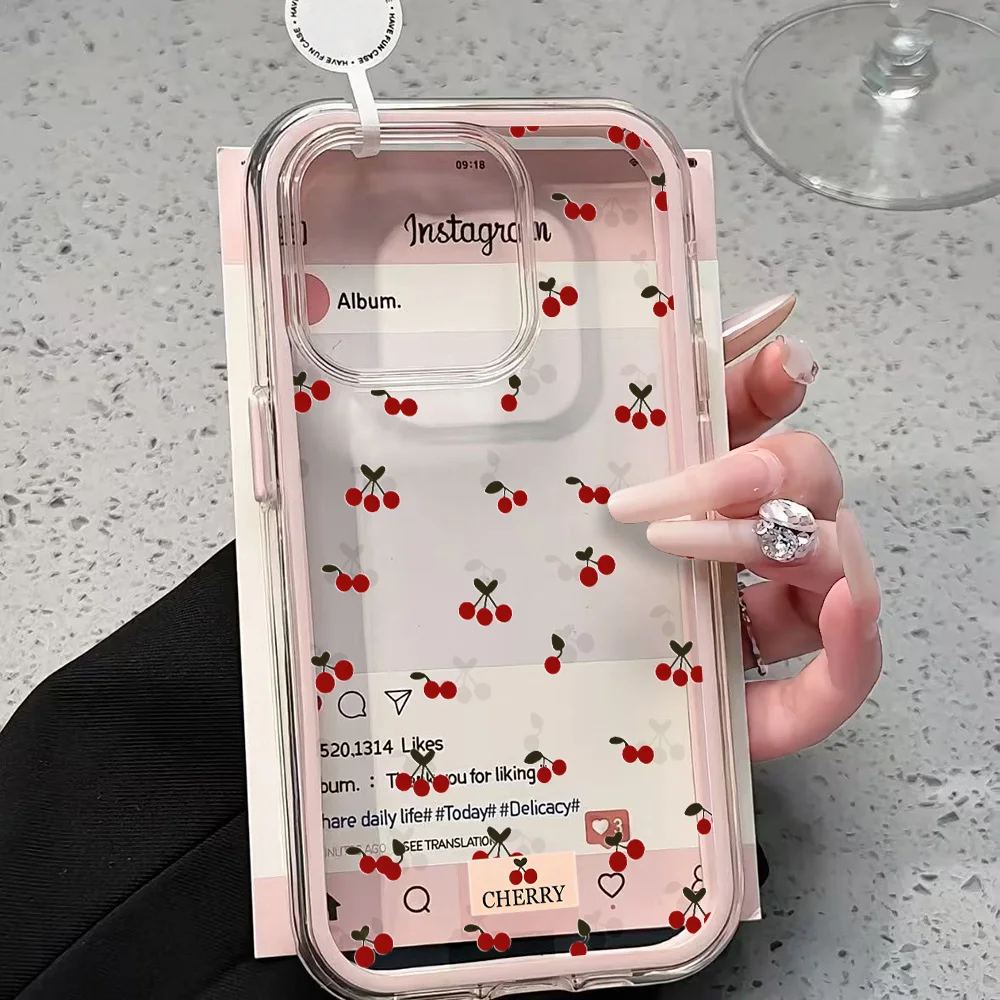 Koreanische Niedliche Kirsch-INS Transparente Handyhülle für iPhone 17 13 16 15 11 12 14 Pro Max 17 Air XR X Hülle Silikon Stoßfeste Weiche Abdeckung – Detail 1
