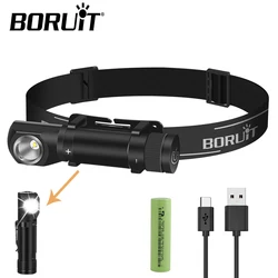 BORUiT Potente faro a LED 2IN1 TYPE-C Lampada frontale ricaricabile Torcia da pesca portatile impermeabile per torcia da campeggio