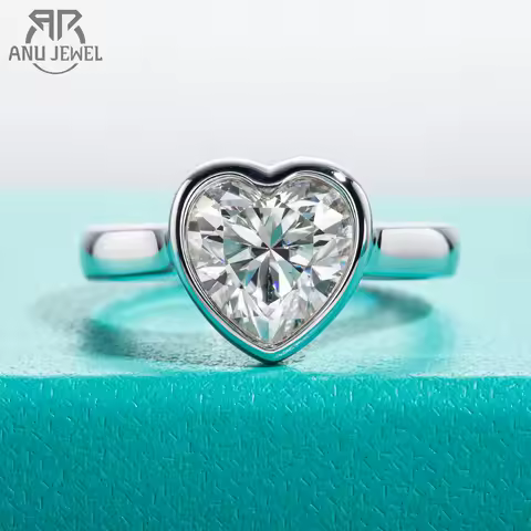 AnuJewel 3ct Heart Cut D Color Moissanite Engagement Bezel Ring With Cer 925 Sterling Silver Rings For Women Jewelry Wholesale