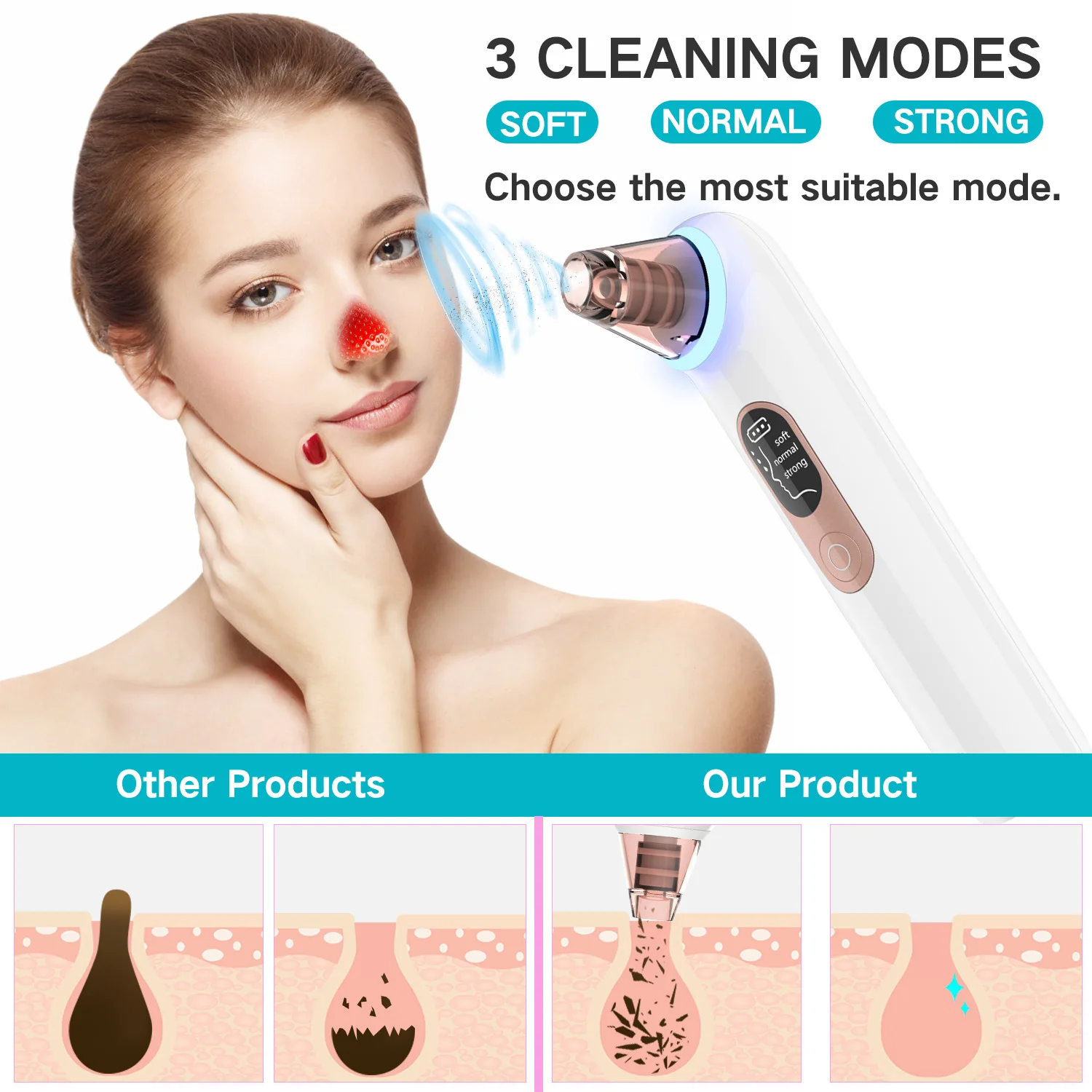 Electric Blackhead Remover Vacuum with Microbubble & Blue Light Therapy, Professional Pore Cleanser for Deep Facial Cleaning