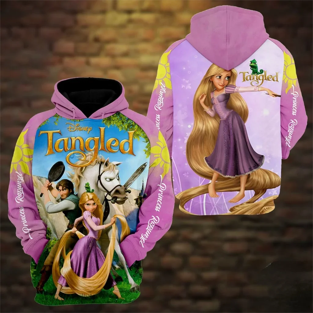 Disney Tangled Characters 3d Hoodie Rapunzel and Flynn Rider Tangled Over Print 3d Zip Hoodie