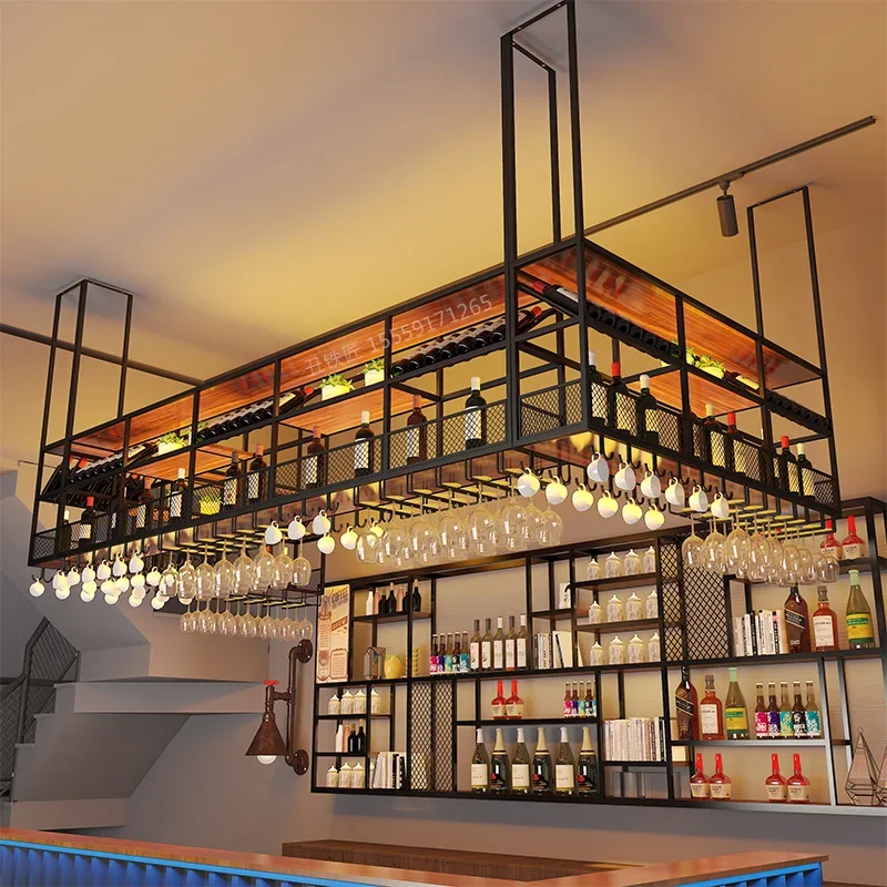 

Metal Club Corner Wine Cabinets Display Hanging Buffet Holder Drink Wine Rack Restaurant Commercial Meuble Vin Home Furniture