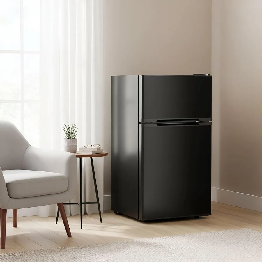 ثلاجة مدمجة 3.2 قدم مكعب ثلاجة صغيرة مع فريزر وإعدادات 7 درجات الحرارة للنوم أو الشقة تستخدم تصميم باب مزدوج