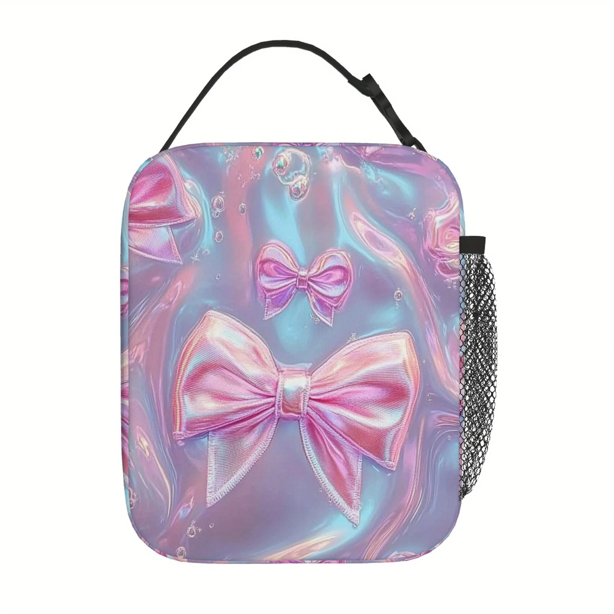 1pc Colorful Bows on Iridescent Background Printed Thermal Insulated Bag, Non-Food Contact, Suitable for Home, Restaurant, Offic
