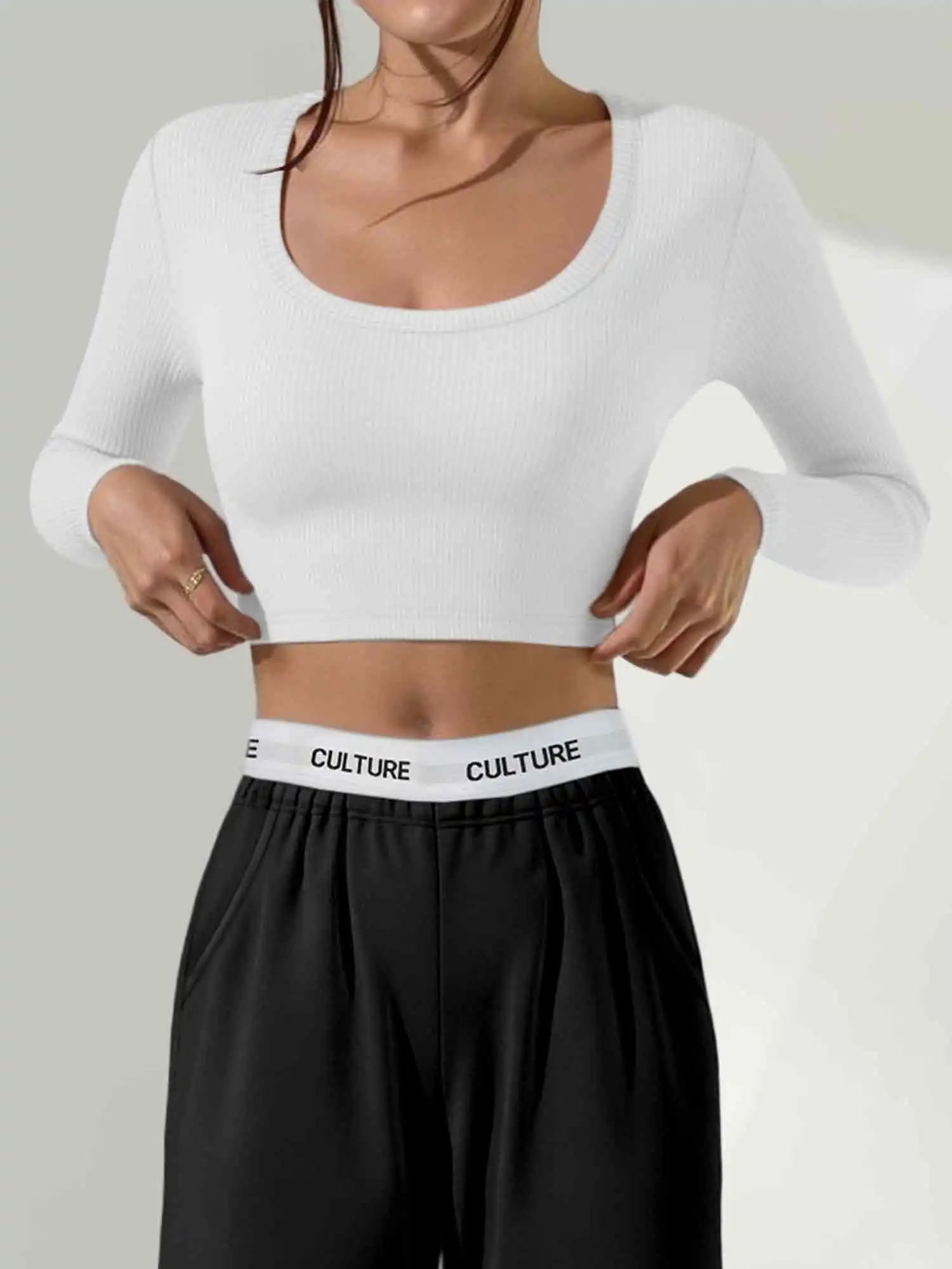 Soft Stretch Athletic Crop Blouse, Square Neck Ribbed Top for Pilates & Light Cardio