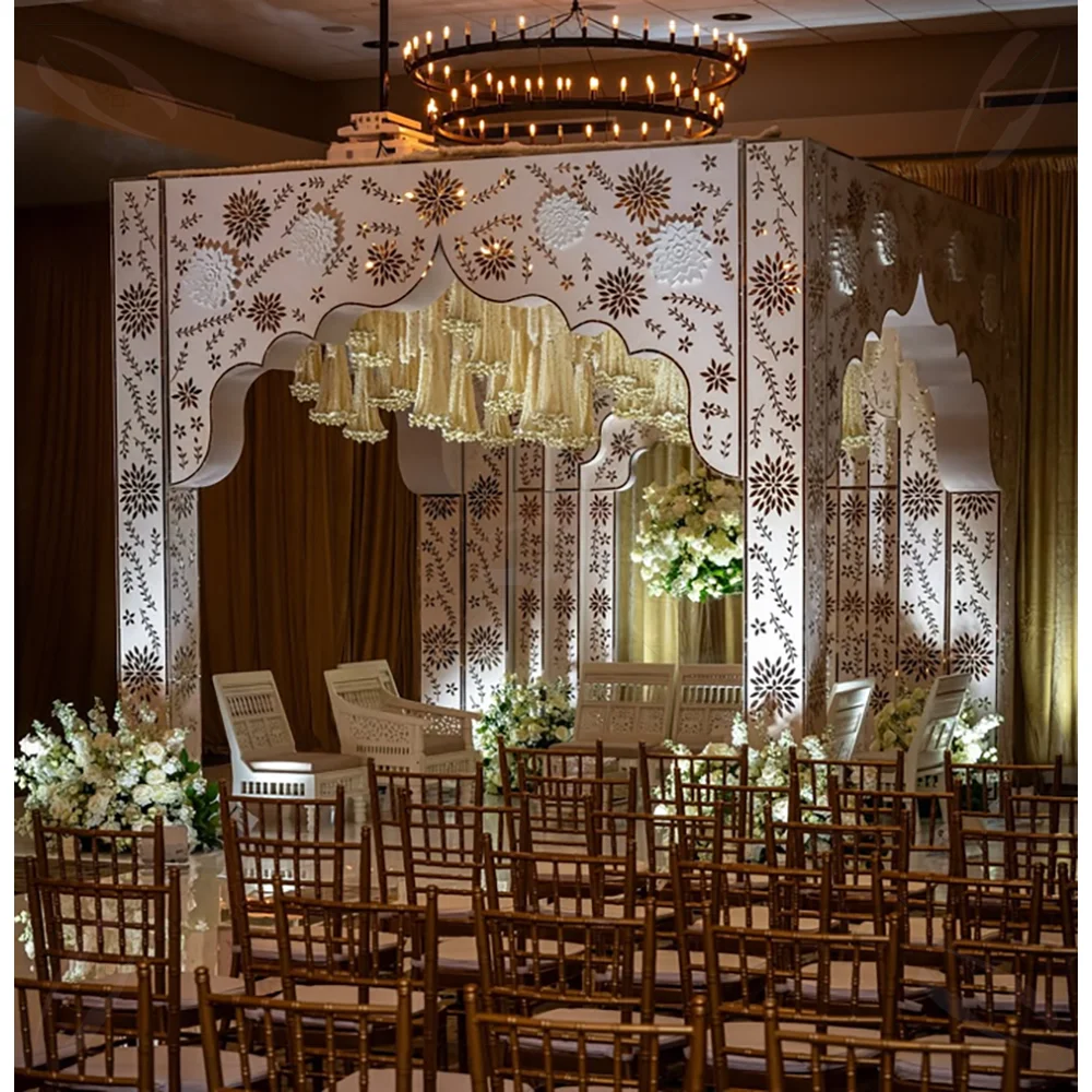 

FSDKX Top Quality Exquisite Chuppah White Pvc Acrylic Canopy Arch Banquet Pavilion Stand Mandap Backdrop Wedding Event Decor