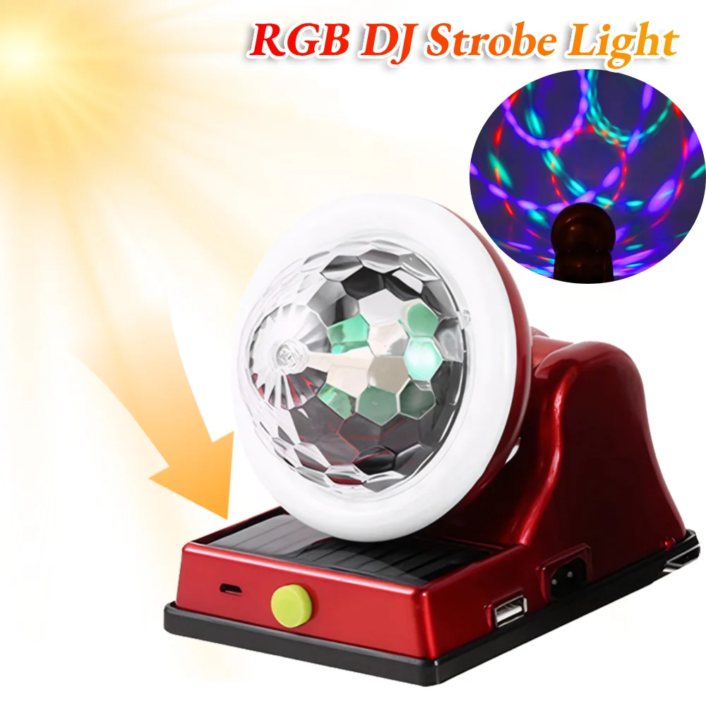

Диско-шар RGB DJ стробоскоп перезаряжаемый переносной голосовой активации солнечной энергии вращающийся сценический светильник для вечеринок волшебная лампа освещения