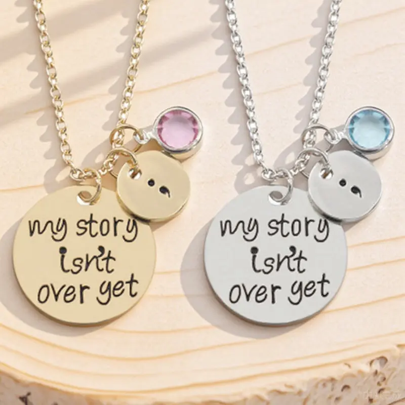 Rhinestone Semicolon Necklace Isn't Over Yet Alloy Pendant Elegant Mental Health Symbol Jewelry Gift for view 6