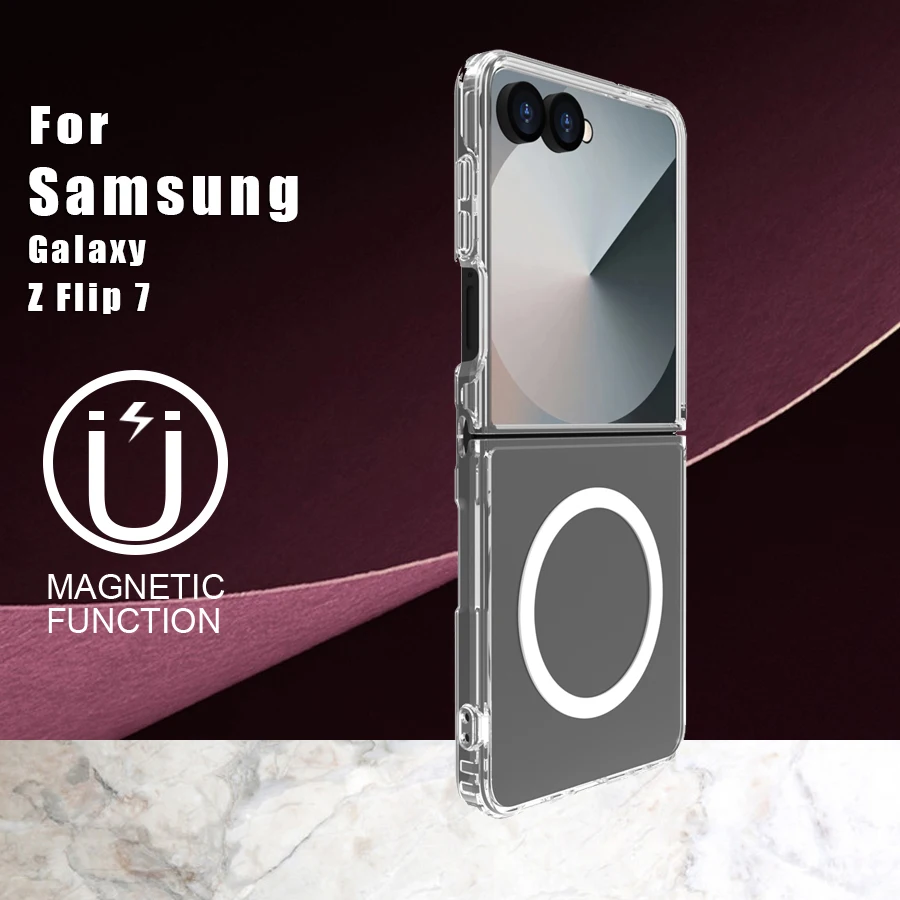 حافظة LR Toc لهاتف سامسونج جالاكسي Z فليب 7 كريستال شفافة مغناطيسية صلبة من البولي كربونات + غطاء خلفي ناعم من مادة البولي يوريثان الحراري 360