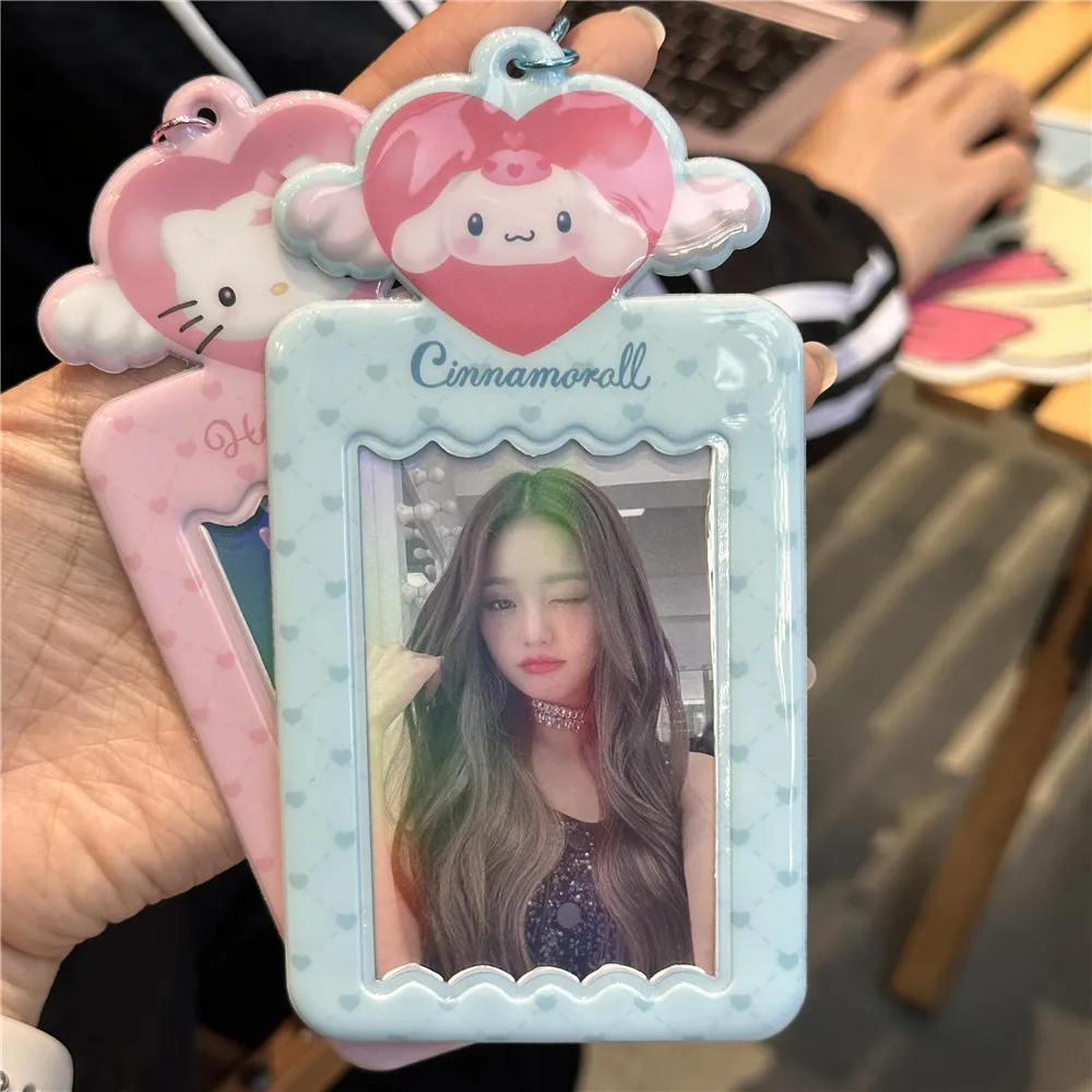 Kawaii Cartoon Love Angel Hello Kitty Card Holder Girl Cute Kuromi Cinnamoroll Melody 3-Inch Idol Card Holder Pendant kids Gifts