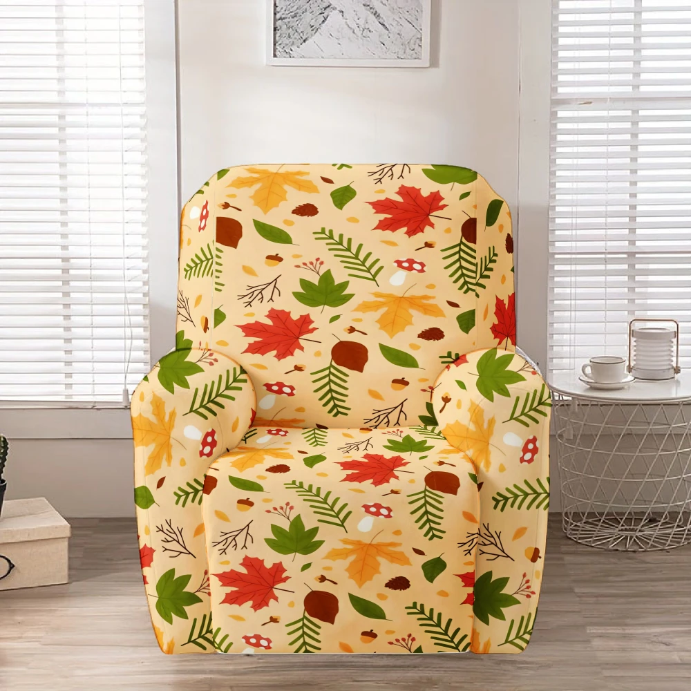 Autumn Maple Leaf Acorn Mushroom Recliner Chair Cover Stretch Fall Foliage Recliner Slipcover Elastic Sofa Protector