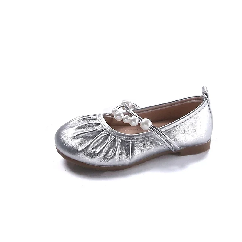 Chaussures en Cuir pour Enfant Fille, Nouvelle Mode, Style Princesse, Doux, Astronomique, Élégant, Perles, Polyvalent, Carillon, Décontracté, Plates, Automne 2024