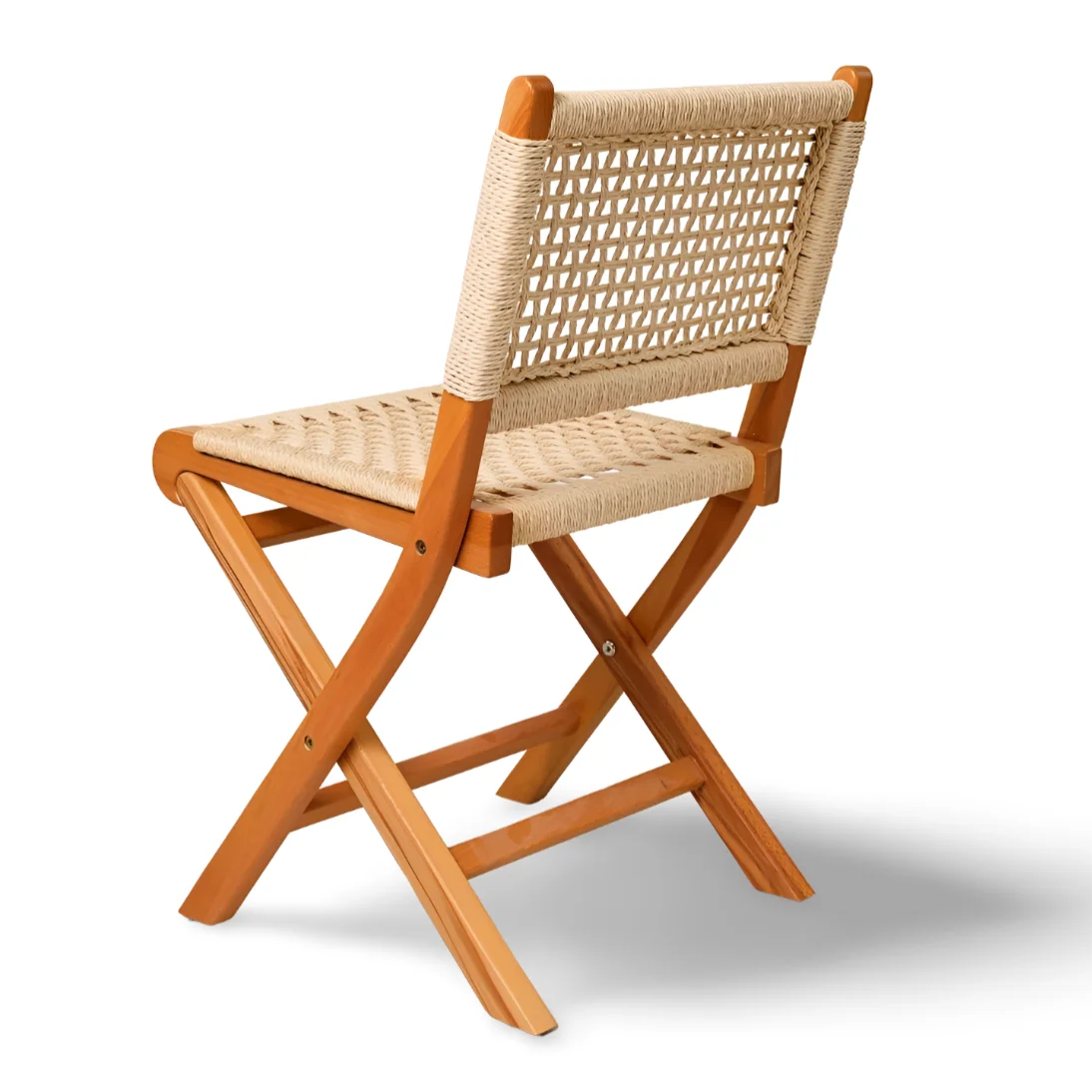 Candice Natural Folding Chair With Tropical Rope Backrest Braided Wooden Event Wedding Chair