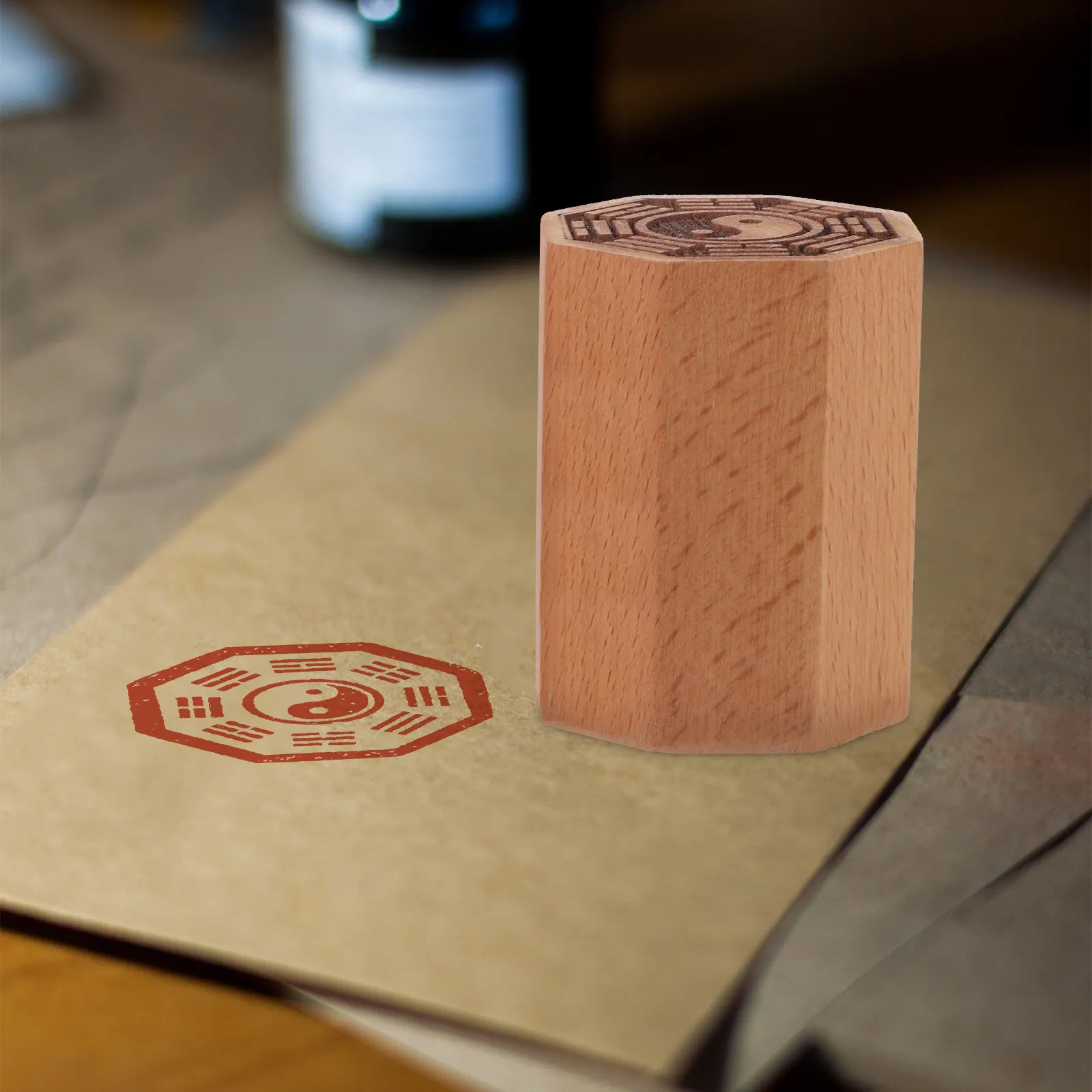 

2Pcs Bagua Wood Taoism Stamp Seal Stampers Traditional Chinese Style Cultural Craft Stamper for Artistic Creation Gift
