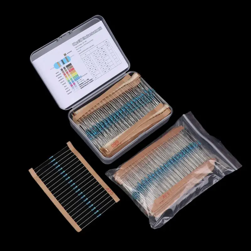 （Summer6）300/600 Pcs 1/4W Metal Film Resistor Kit 1% 0.25W Resistors Kit 10Ω~1MΩ Colored Ring Resistance Electronic Kit