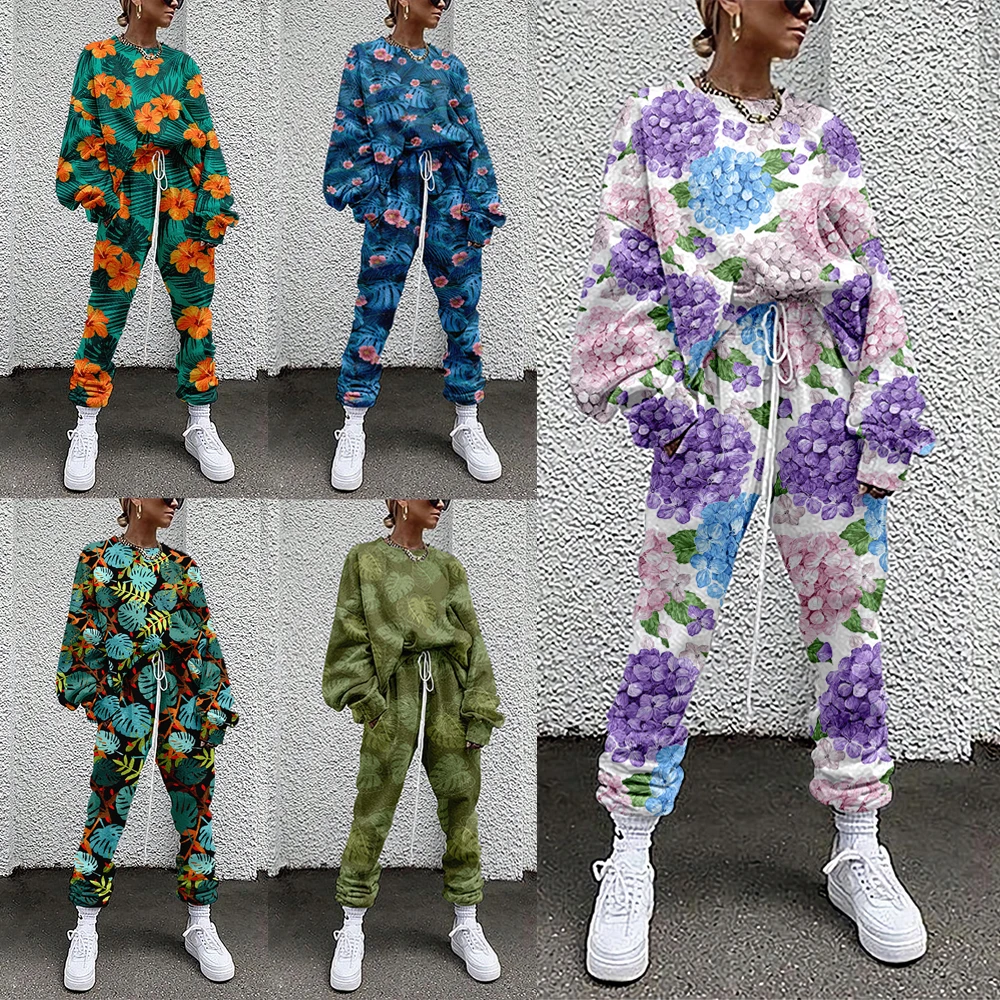 SOJINM Women New Fashion Two Piece Set Suit Outfits Floral Print Casual Sport Suit Woman Set Autumn Women Tracksuit