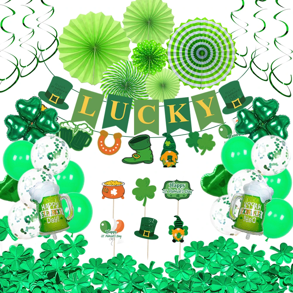 

Irish confetti balloon St Patrick's Day party decoration paper fan aluminum film latex round balloon card