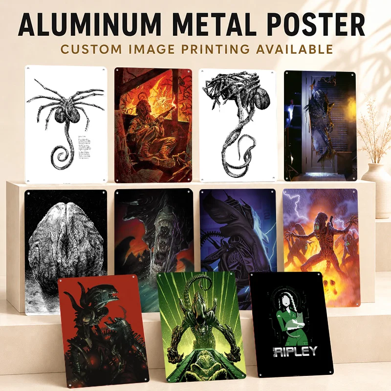 Alien Textured Posters Personalized Aluminum Metal Sign Retro Premium Dramatic Screen Scene Wall Art Suited To Movie Collectors