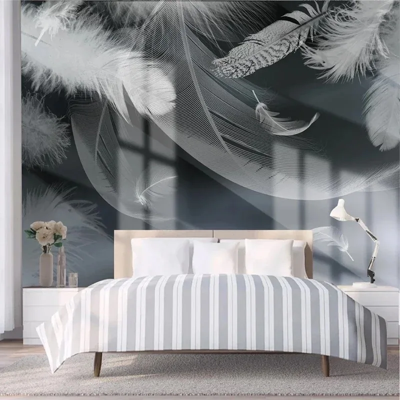 Abstract Modern Wallpaper 3D White Feather Photo Wall Mural for Living Room Bedroom Home Decor Wall Art Background