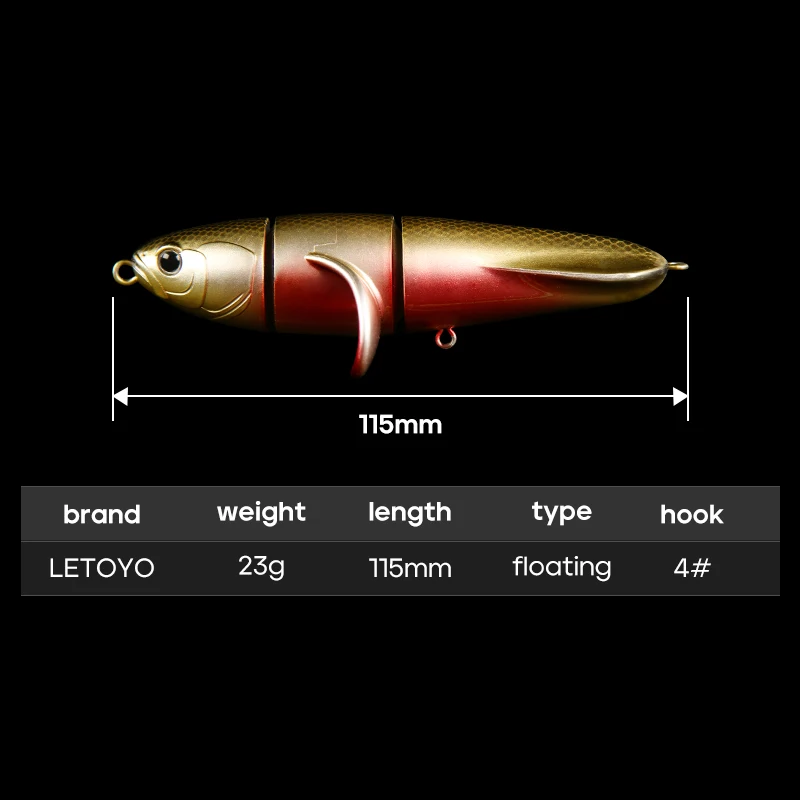 LETOYO 23g/115mm Floating Pencil Lure Three Section Water Surface Propeller Floating Hard Baits Topwater Bass Lure