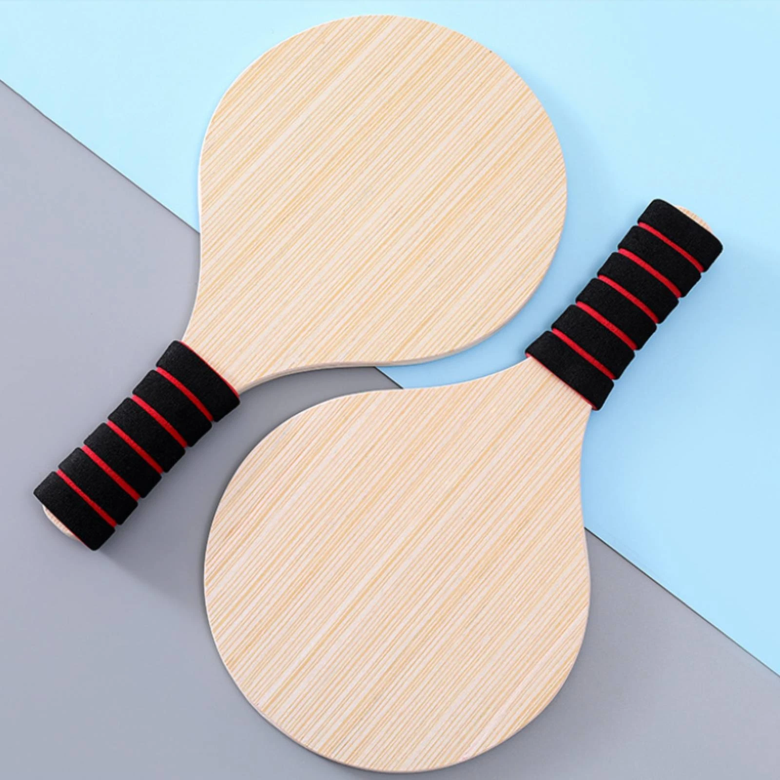 Solid Wood Teardrop Shape Paddle Shuttlecock Set Recreation Gear Blue Storage Bag Badminton Set for Leisure Activities