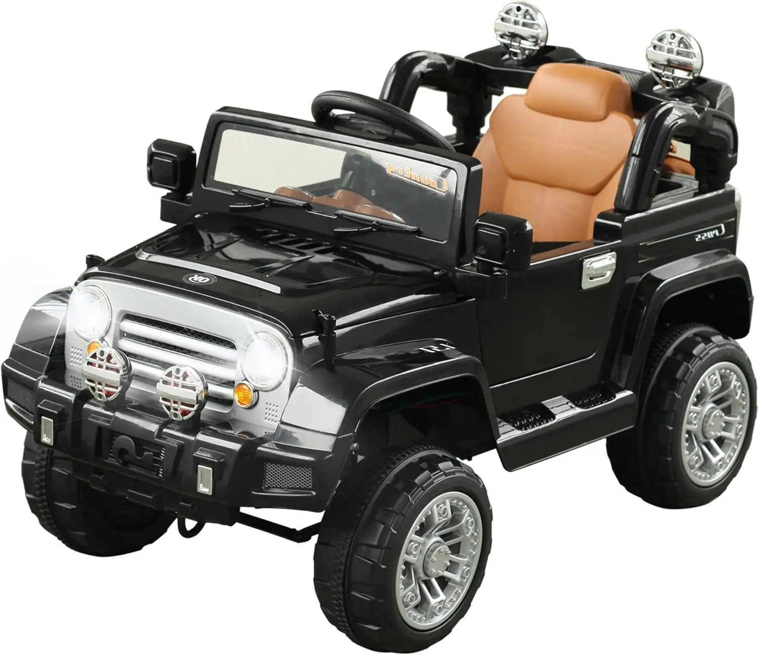 

12V Kids Ride on Truck, Off-Road Electric Car with MP3 Connection, Working Horn, Steering Wheel, and Remote Control, Black