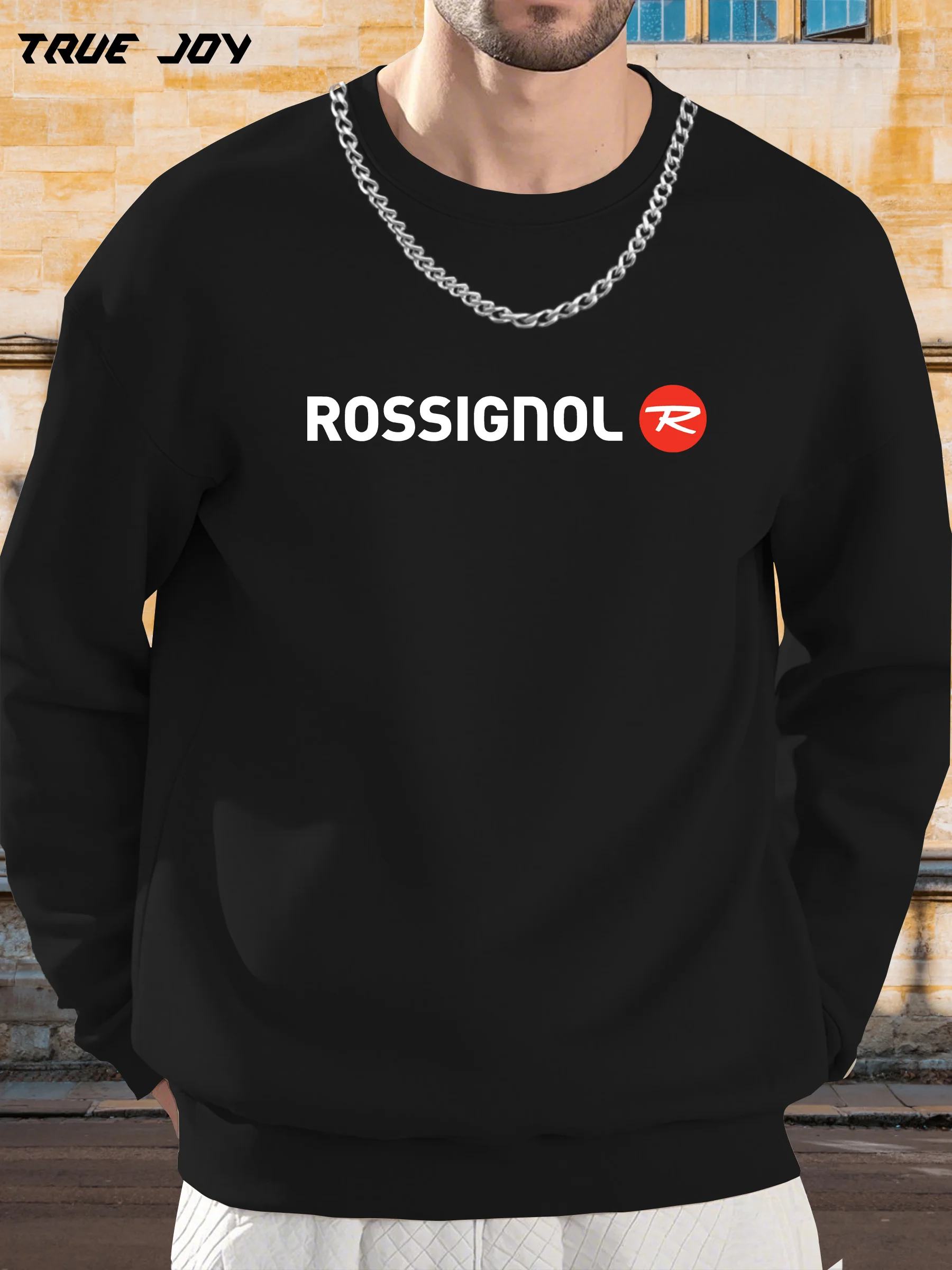 

Men's Sweater - Dark Green with Red Logo, Loose Fit Crewneck Pullover for Everyday & Formal Wear