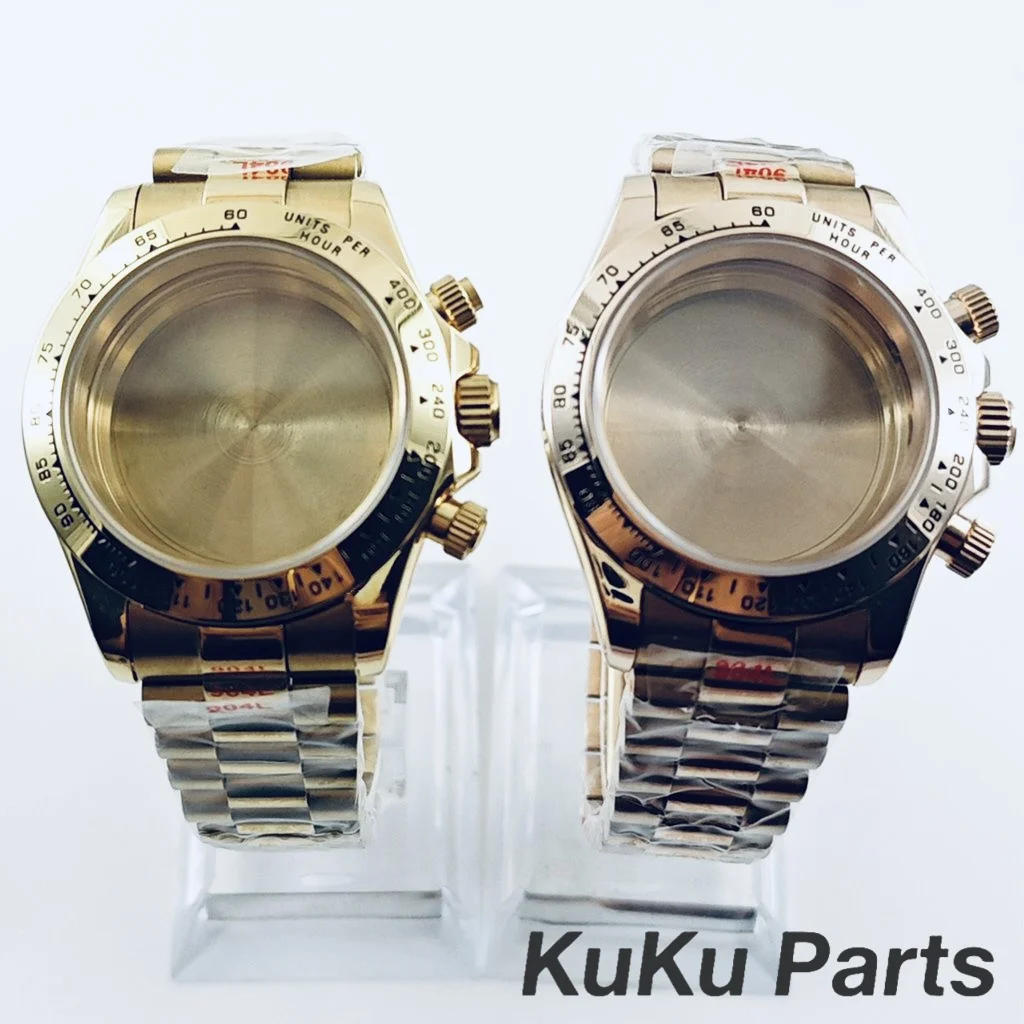 40mm Electroplated VK63 Silver Black Case Sapphire Crystal Daytona Watch Case for VK63 Quartz Movement Presidential Bracelet