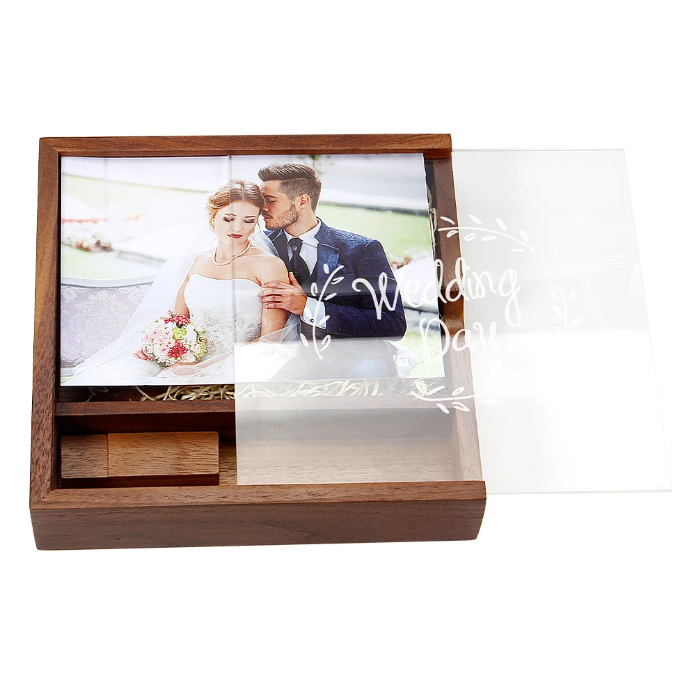 Photography Gift Box Pen Drive Wooden Wedding Custom USB Flash Drives Real Capacity Memory Stick 64GB/32GB/16GB/8GB/4GB U Disk