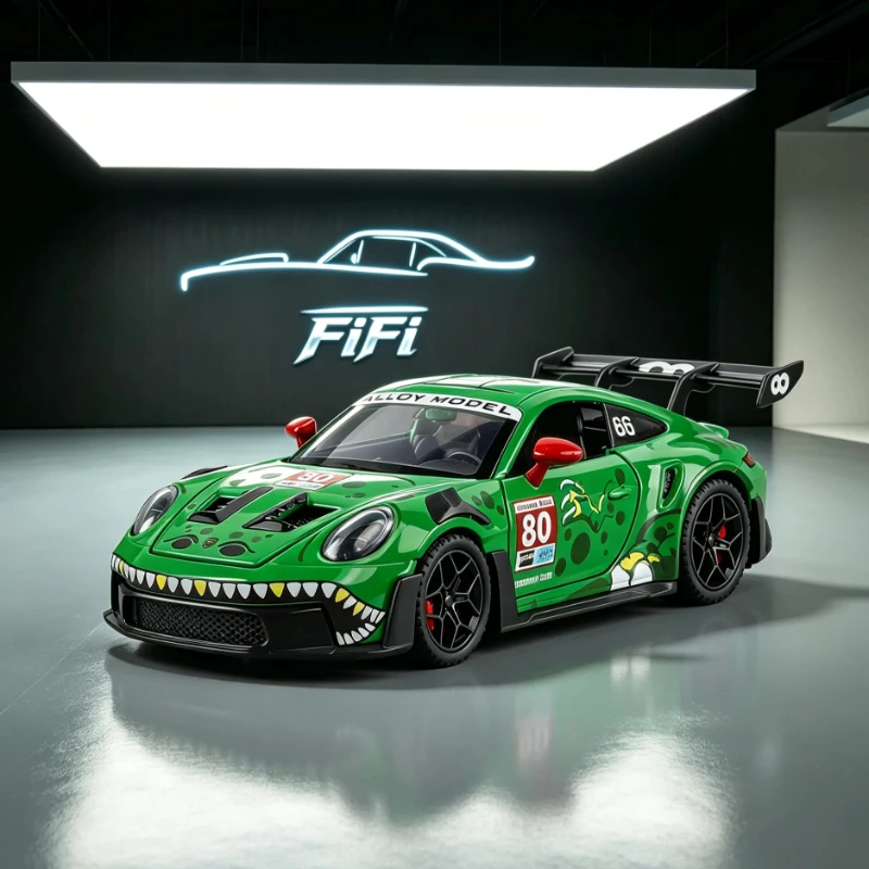 1:32 metal aerodynamic GT3 race car cute dinosaur graphic styling pull back sound light mini toy ideal surprise present for boys