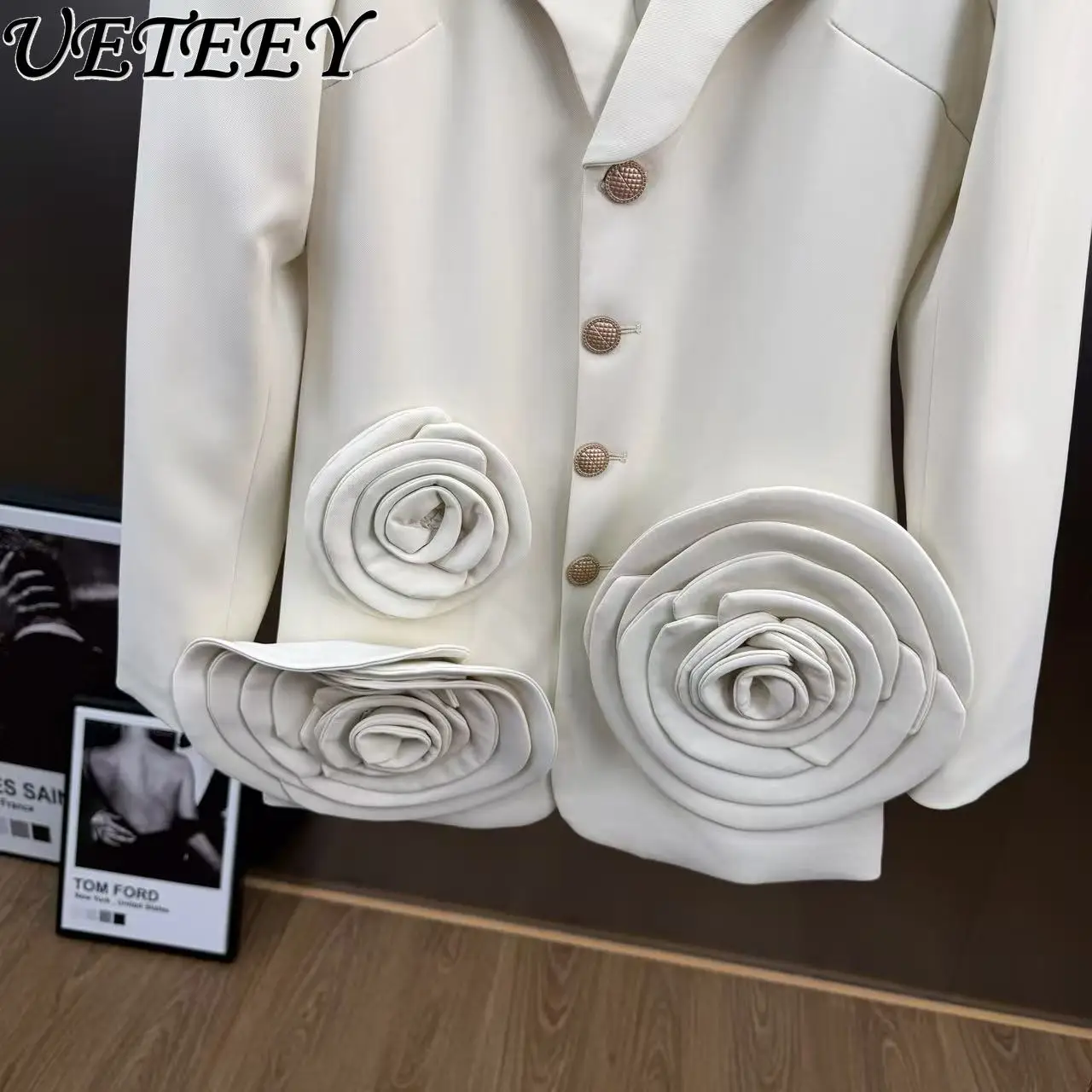 2026 الربيع ضوء فاخر أنيق نمط ثلاثية الأبعاد زهرة السترة معطف الراقية يشعر مزاجه المرأة تنوعا بلون دعوى #4