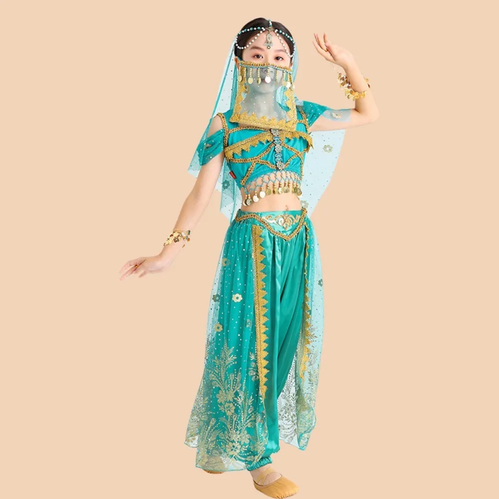 Halloween Indian Dance Costumes for Girls New Fashionable Toddlers Folk Dance Performance Costumes Jasmine Princess Skirt